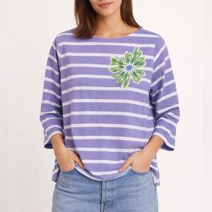 BOB MACKIE Purple white striped Embroidered Top